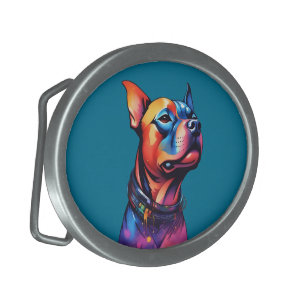 Colorful Staffy Bull Terrier Cyberpunk Design, Belt Buckle