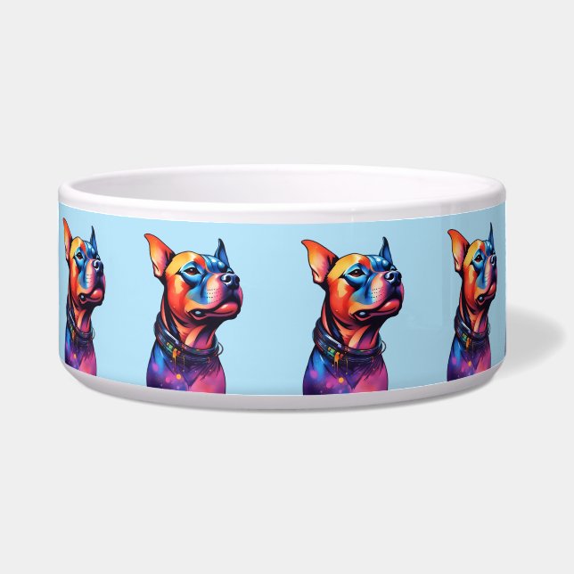 Colorful Staffy Bull Terrier Cyberpunk Design, Bowl (Front)