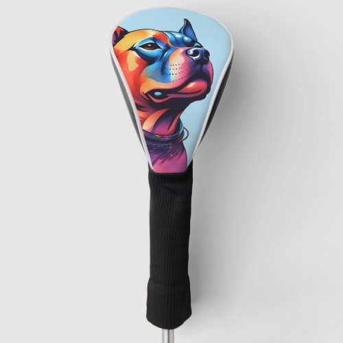 Colorful Staffy Bull Terrier Cyberpunk Design Golf Head Cover