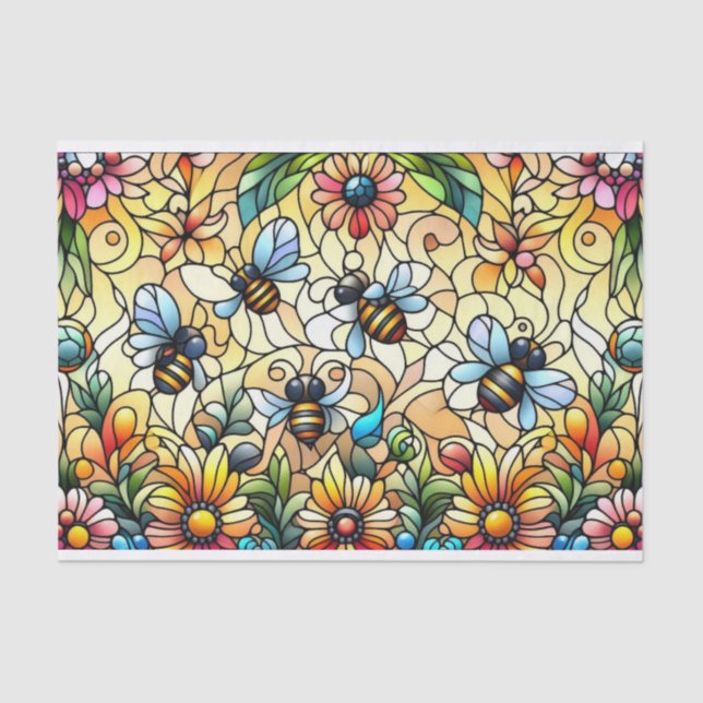 Colorful Stain Glass Bees  Tissue Paper (Front)