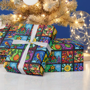 Colorful Stainded Glass pattern Christmas Wrapping Paper