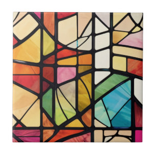 Colorful Stained Glass Abstract Pattern Ceramic Tile