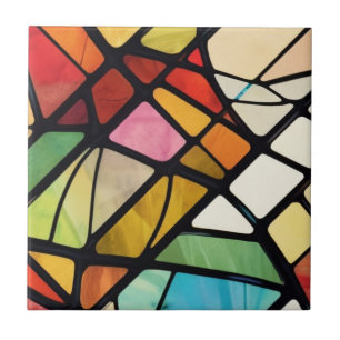 Colorful Stained Glass Abstract Pattern Ceramic Tile