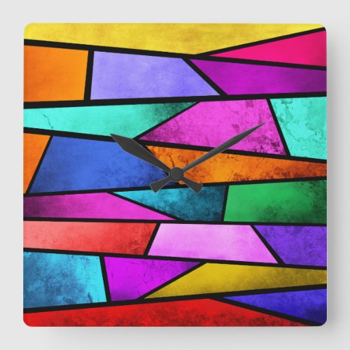 Colorful Stained Glass Abstract Purple Wall Clock