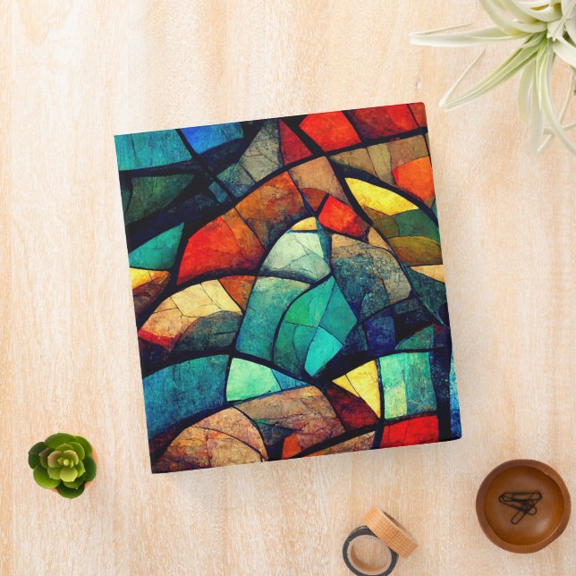 Colorful Stained Glass Abstraction 3 Ring Binder (In Situ)