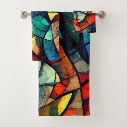 Colorful Stained Glass Abstraction Bath Towel Set