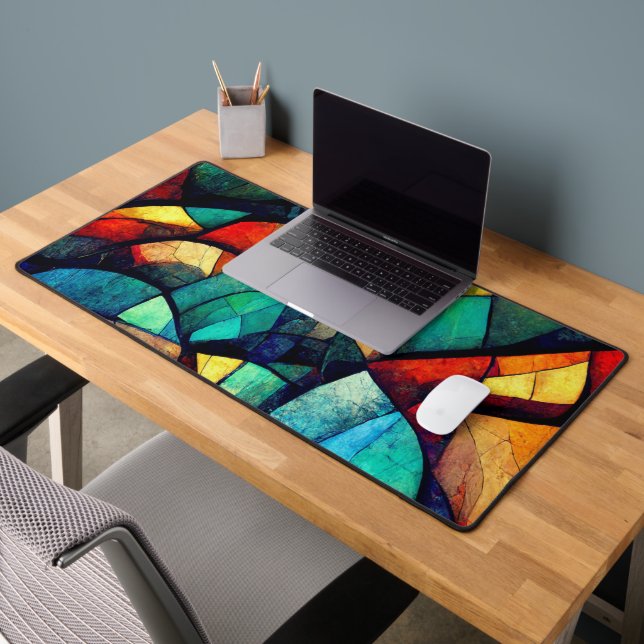 Colorful Stained Glass Abstraction Desk Mat (Office 2)