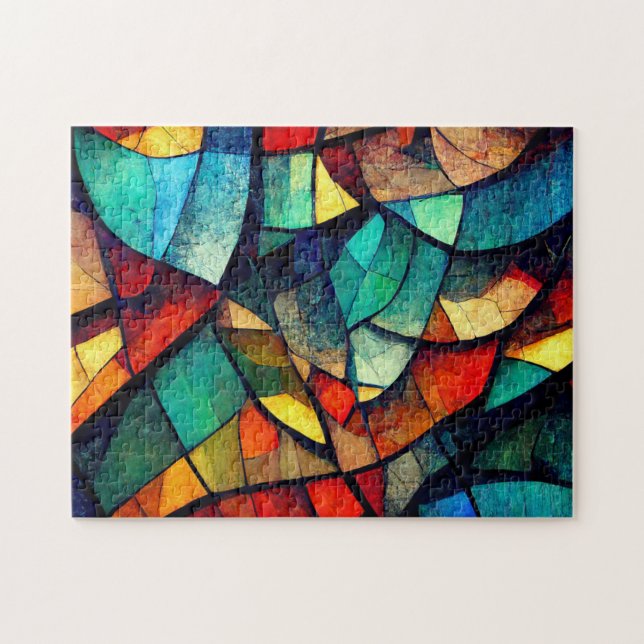 Colorful Stained Glass Abstraction Jigsaw Puzzle (Horizontal)