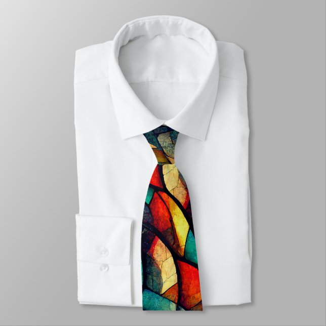 Colorful Stained Glass Abstraction Neck Tie (Tied)