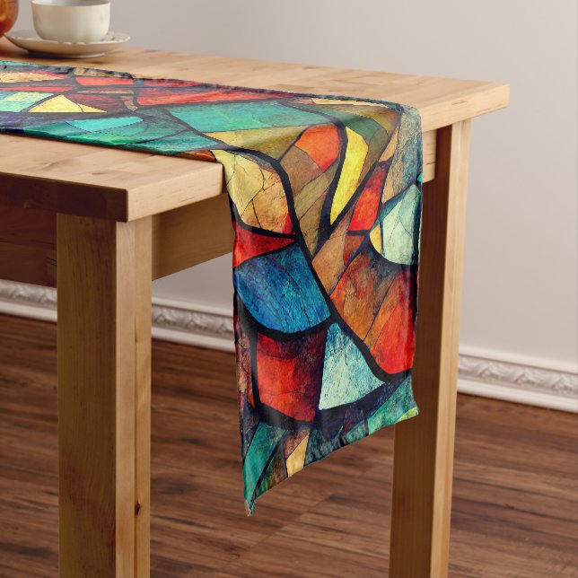 Colorful Stained Glass Abstraction Short Table Runner (In Situ)