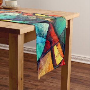 Colorful Stained Glass Abstraction Short Table Runner