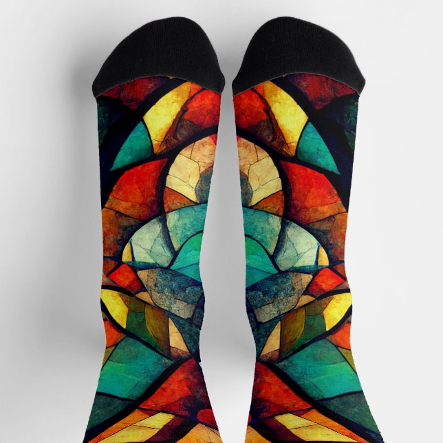 Colorful Stained Glass Abstraction Socks (Top)