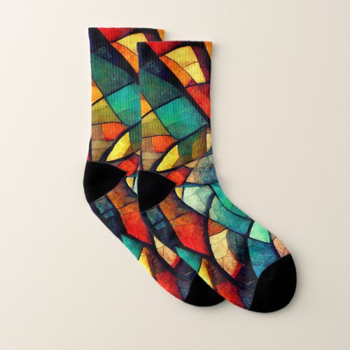 Colorful Stained Glass Abstraction Socks