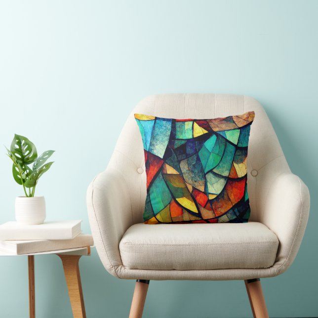 Colorful Stained Glass Abstraction Throw Pillow (Chair)