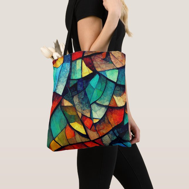 Colorful Stained Glass Abstraction Tote Bag (Close Up)