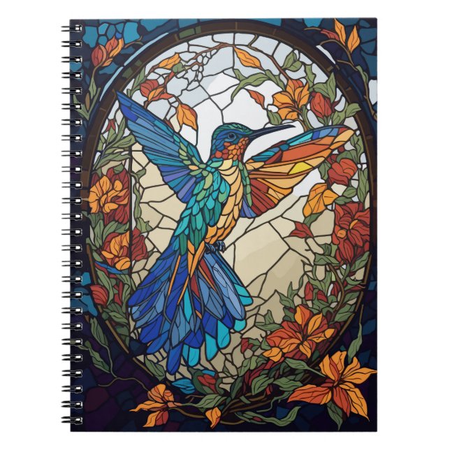 Colorful Stained Glass Artistic Hummingbird Notebook (Front)