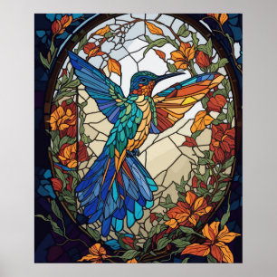 Colorful Stained Glass Artistic Hummingbird Poster