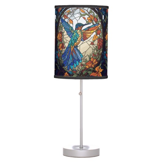 Colorful Stained Glass Artistic Hummingbird Table Lamp (Front)