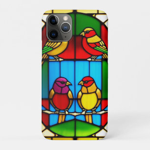 Colorful Stained Glass Artwork with Birds iPhone 11 Pro Case