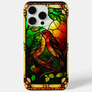 Colorful Stained Glass Artwork with Birds iPhone 15 Pro Max Case