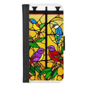 Colorful Stained Glass Artwork with Birds iPhone 8/7 Wallet Case