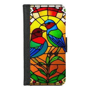 Colorful Stained Glass Artwork with Birds iPhone 8/7 Wallet Case