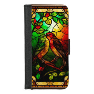 Colorful Stained Glass Artwork with Birds iPhone 8/7 Wallet Case