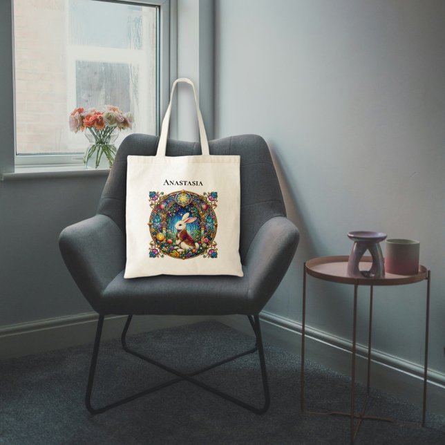 Colorful Stained Glass Bunny Woodland Easter Treat Tote Bag (Creator Uploaded)