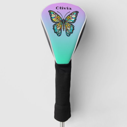 Colorful Stained Glass Butterfly Personalized Golf Head Cover