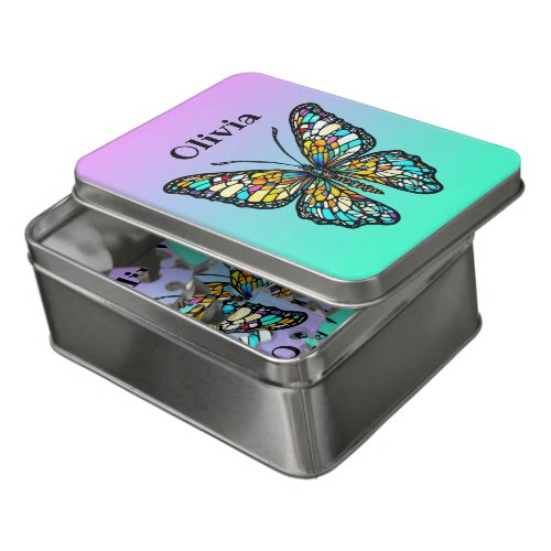 Colorful Stained Glass Butterfly Personalized Jigsaw Puzzle