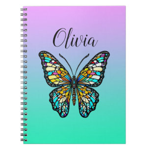 Colorful Stained Glass Butterfly Personalized Notebook