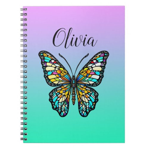 Colorful Stained Glass Butterfly Personalized Notebook