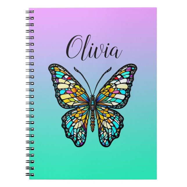 Colorful Stained Glass Butterfly Personalized Notebook (Front)