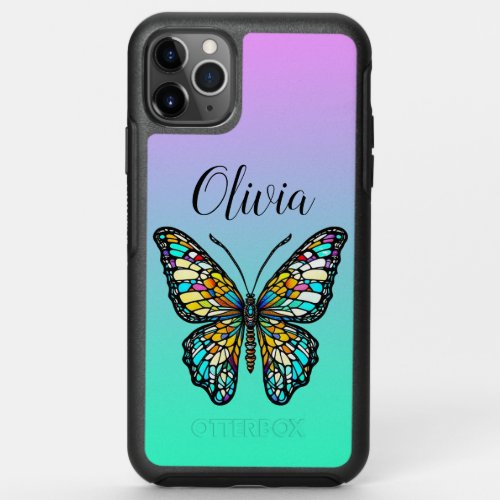 Colorful Stained Glass Butterfly Personalized OtterBox Symmetry iPhone 11 Pro Max Case