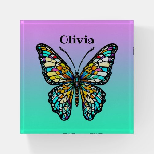 Colorful Stained Glass Butterfly Personalized Paperweight