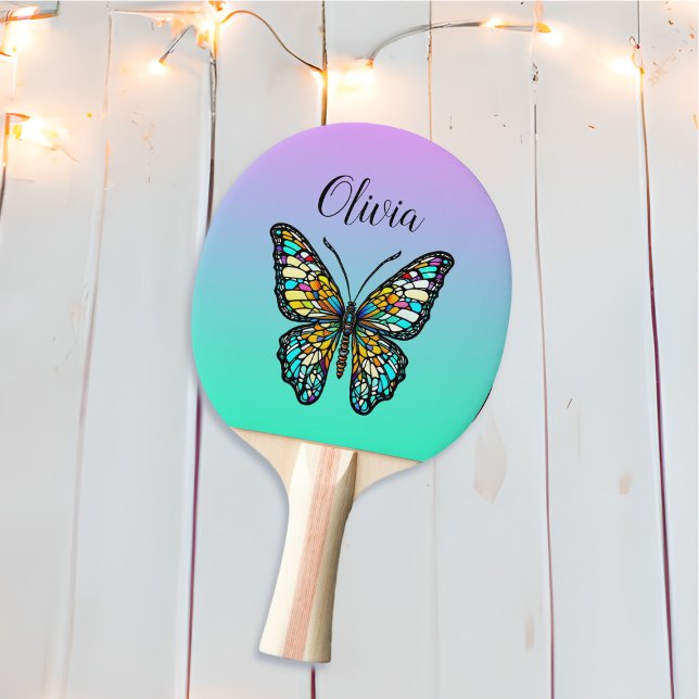 Colorful Stained Glass Butterfly Personalized Ping Pong Paddle (Creator Uploaded)