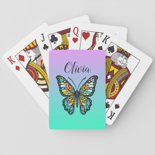 Colorful Stained Glass Butterfly Personalized Poker Cards