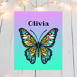 Colorful Stained Glass Butterfly Personalized Poster