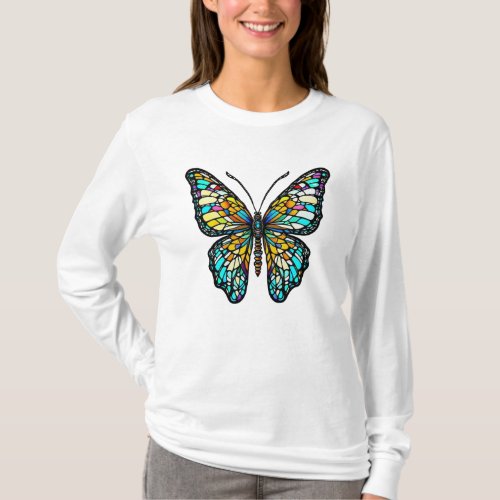 Colorful Stained Glass Butterfly T_Shirt