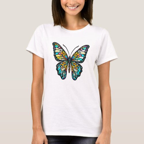 Colorful Stained Glass Butterfly T_Shirt