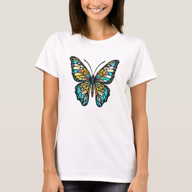 Colorful Stained Glass Butterfly T-Shirt (Front)