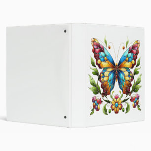 Colorful stained glass butterfly with flowers 3 ring binder
