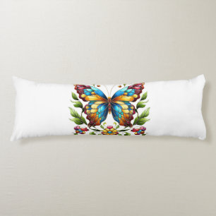 Colorful stained glass butterfly with flowers body pillow