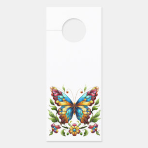 Colorful stained glass butterfly with flowers door hanger