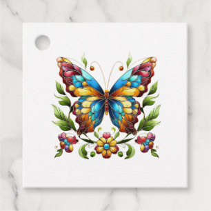Colorful stained glass butterfly with flowers favor tags
