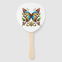 Colorful stained glass butterfly with flowers
