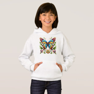 Colorful stained glass butterfly with flowers hoodie