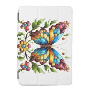 Colorful stained glass butterfly with flowers iPad mini cover