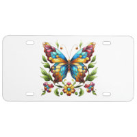 Colorful stained glass butterfly with flowers