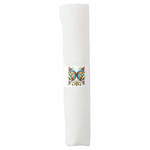Colorful stained glass butterfly with flowers napkin bands